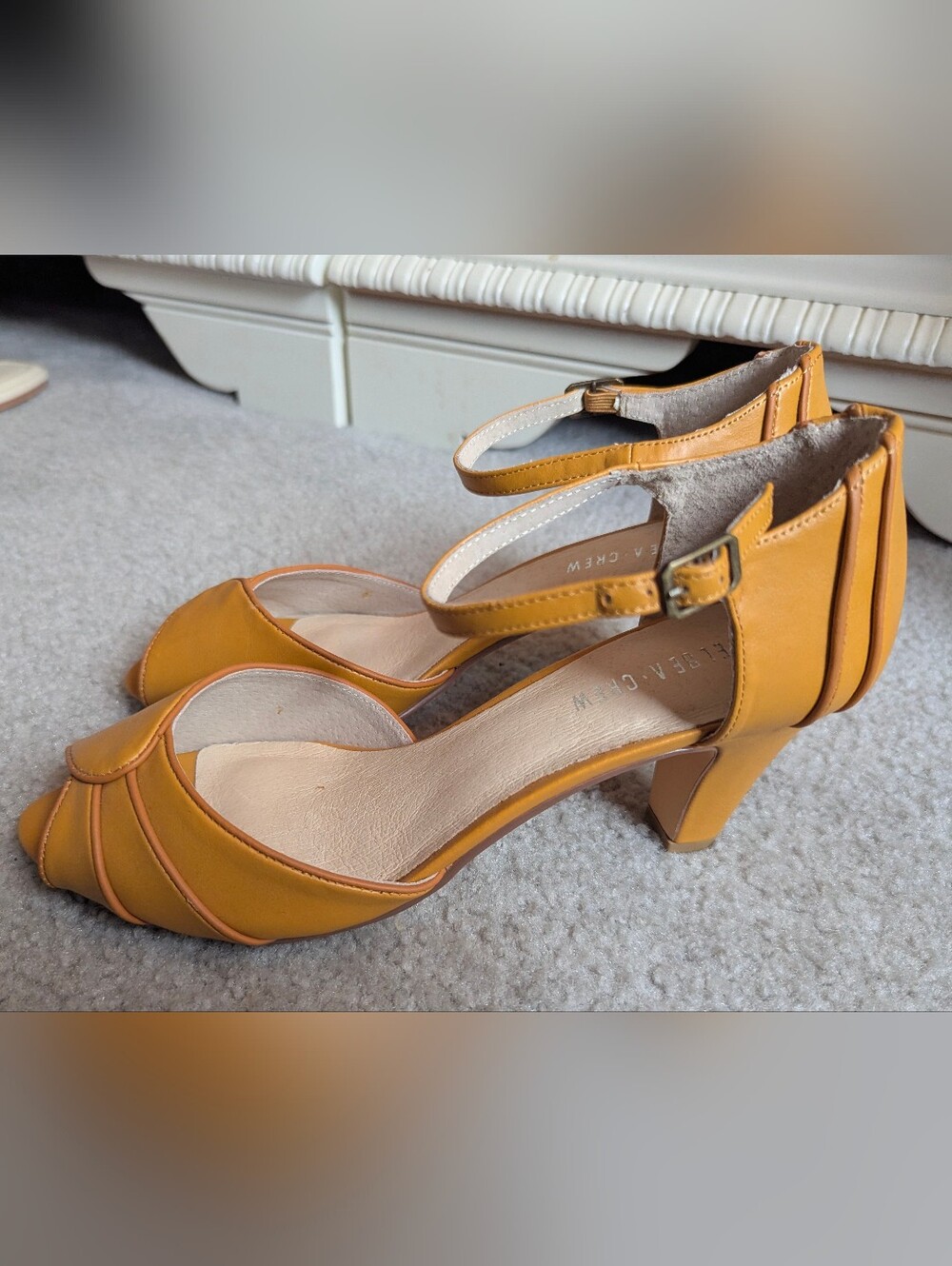 Chelsea Crew mustard yellow open-toe kitten heels with ankle strap buckle (40)